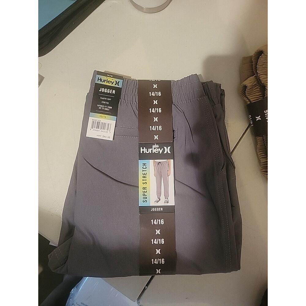 Hurley Youth Super Stretch Gray Jogger Size 14/16 Tapered Fit Hip to Ankle